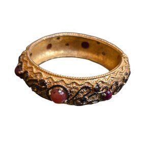 Vintage Signed Castlecliff Etruscan Enameled Jeweled Bangle Bracelet (A9466)